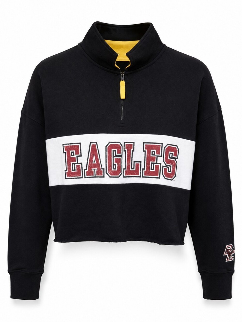 47 Brand  Eagles Women's Cropped Quarter-Zip Sweatshirt Black Whith Yellow Linni